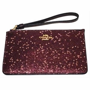 NWT+BOX Coach Heart Glitter Sparkle Hearts Corner Zip Wristlet